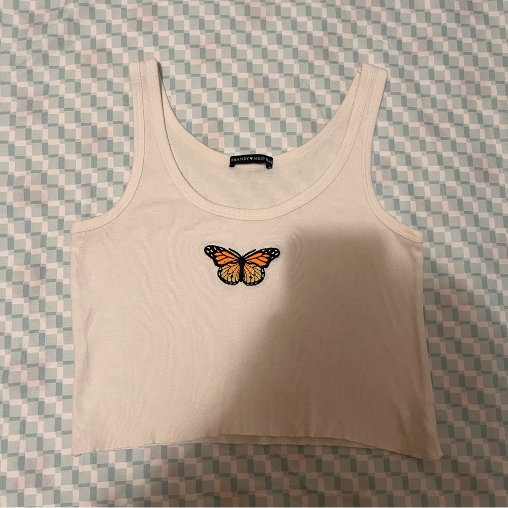Brandy Melville embroidered butterfly cropped tank